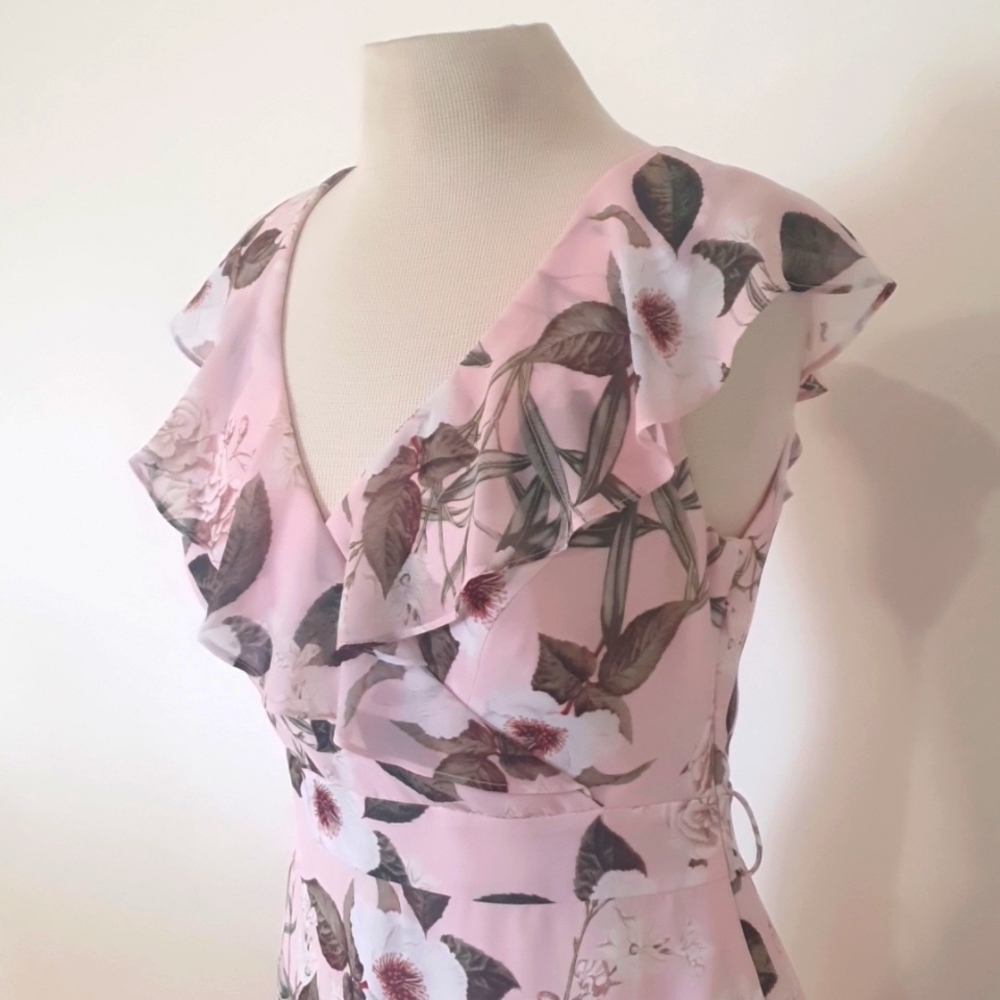 Forever New Size 10 Pink Floral Ruffle Dress - Picture 3 of 7